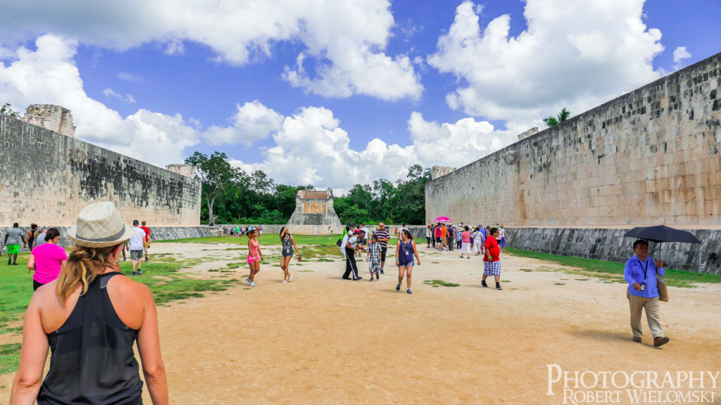 Inside the walls of the Maya Ball Court at Chichen itza. best ruins in mexico