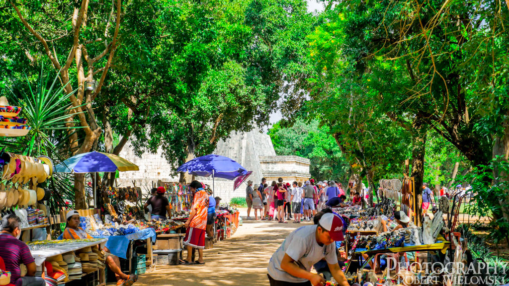 Distant View of the Maya Market at the entrance of Chichen Itza. best ruins in mexico