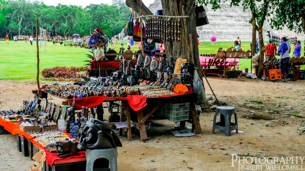 Chichen Itza Maya Market Kiosk Display of art and crafts at Maya kiosk in Chichen Itza. best ruins in mexico