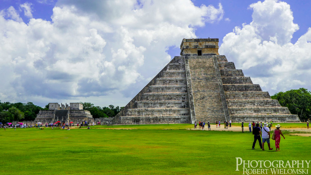 Chichen Itza pyramids Distant view of Kukulcan EL Castillo and Temple Of the Warriors. best ruins in mexico
